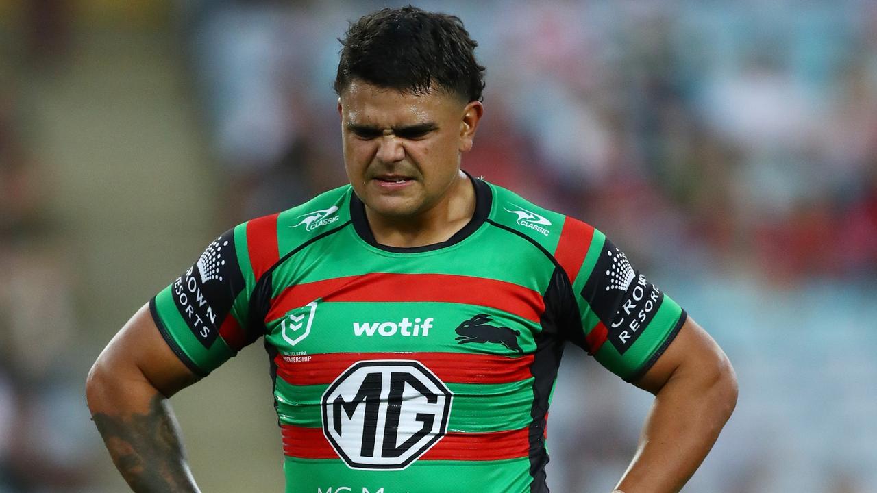 SYDNEY, AUSTRALIA - APRIL 09: Latrell Mitchell of the Rabbitohs walks off the field injured during the round five NRL match between the South Sydney Rabbitohs and the St George Illawarra Dragons at Accor Stadium, on April 09, 2022, in Sydney, Australia. (Photo by Mark Metcalfe/Getty Images)