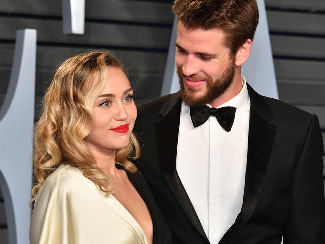 Miley Cyrus and Liam Hemsworth attend the 2018 Vanity Fair Oscar Party. Picture: Getty Images/AFP