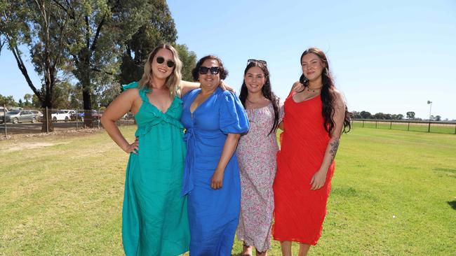 Bianca Mullen, Michelle Wright, Hollie Rochor and Kiana Kamp attend the 2024 Echuca Cup races Picture: Brendan Beckett