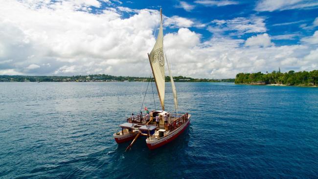 The fossil-fuel free vessel gliding across Vanuatu's waters. Photo: Okeanos Vanuatu