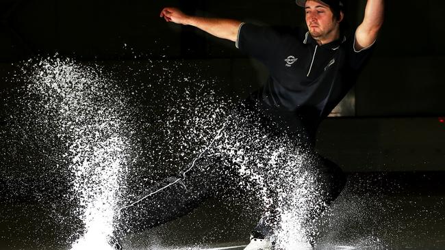 Matt Summers carves up on the ice rink. Picture Glenn Hampson