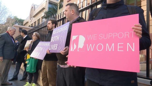 Anti-abortion protesters gather outside NSW parliament