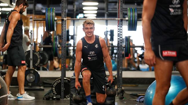 Patrick Cripps of the Blues works out during the Carlton pre-season training camp on the Sunshine Coast. Picture: Michael Willson/AFL Photos