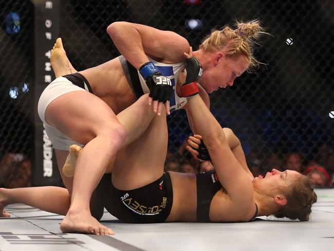 Holly Holm stunned Ronda Rousey in their UFC women's bantamweight championship bout at Etihad Stadium.