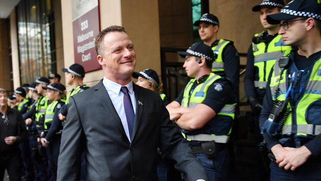 Christopher Shortis arrives at the Melbourne Magistrates’ Court. Picture: Jake Nowakowski