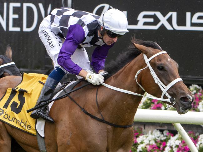 Oaks Day at Flemington Racecourse.Race 4,  the Bumble Trophy Race won by Nudge    ridden by   Hugh Bowman  trained by Chris WallerPicture Jay Town