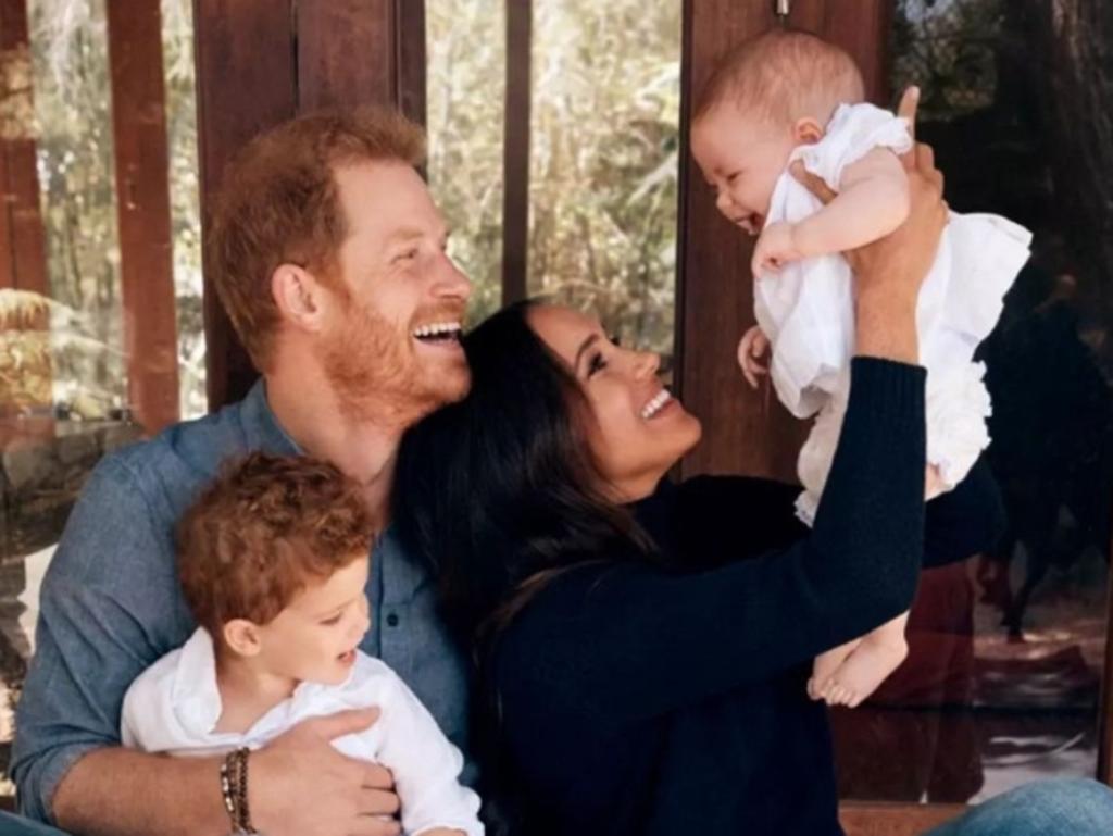 Prince Harry and Meghan Markle with Archie and Lilibet in their 2021 Christmas Card. Picture: Alexi Lubomirski/Handout/The Duke and Duchess of Sussex