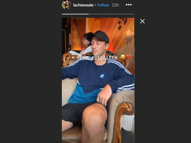 Lachie Neale posted a video of him hanging out with Cam Sutcliffe the morning after.