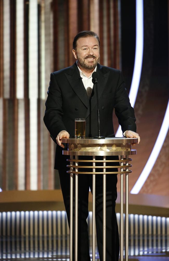 Gervais savaged the audience at this year’s Golden Globes – said to be his last hosting gig ever. Picture: AP.