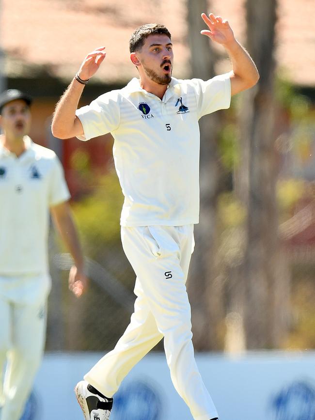 Alex Barlas thought he had a wicket for Sydenham-Hillside. Picture: Josh Chadwick