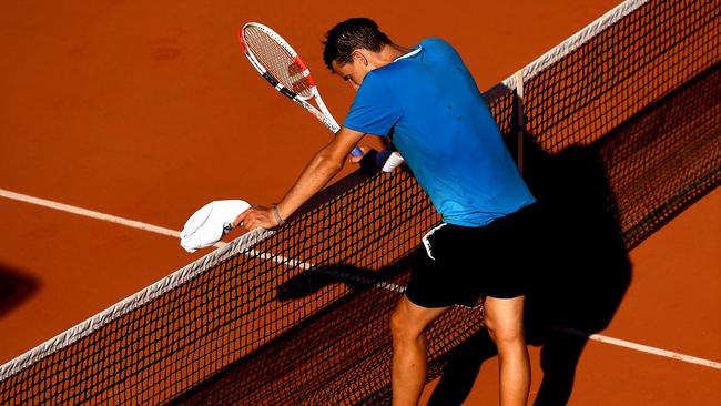 Thiem celebrates his victory over Pablo Cuevas. Picture: Getty