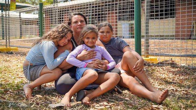 Mackay mother Kate Ludkin and her five daughters have lost everything they owned after a devastating fire tore razed their Napier St home on Wednesday, November 6, 2024. Ms Ludkin is pictured with (from left): Ciara, 7, Tennessee, 5, and Alkira, 11. Picture: Heidi Petith