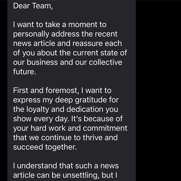 The text message sent to staff in response to news.com.au’s article.