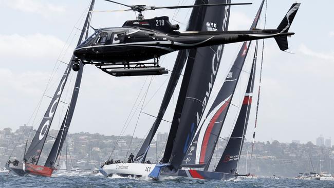 Andoo Comanche, LawConnect and Scallywag 100 caught in proximity at the start of the race. Picture: Richard Dobson