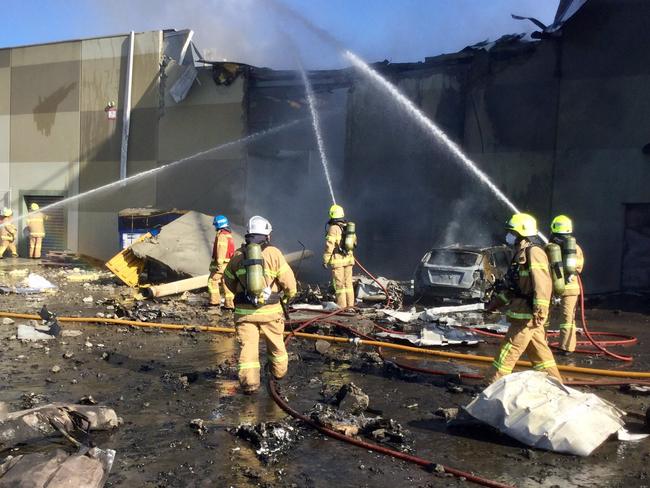 Damage to the DFO shopping complex in the aftermath of the plane crash at Essendon Fields. Picture: Twitter