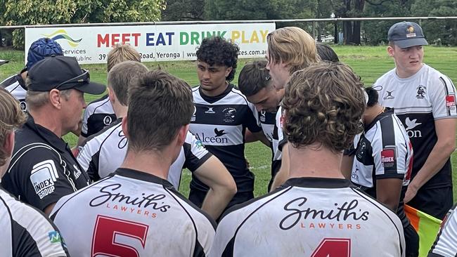 Souths listen to coach Cian O'Connor earlier in the season.