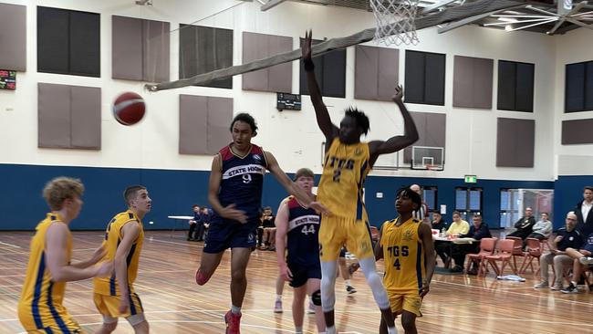 Tawana Ngorima (right) and Toowoomba teammates defending in round 8.