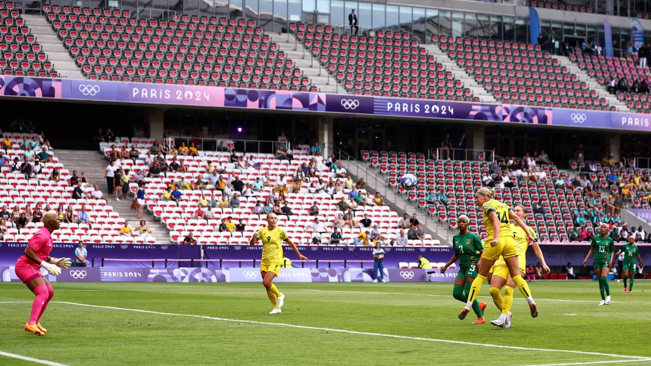 Alanna Kennedy scores for the Matildas. (Photo by Marc Atkins/Getty Images)