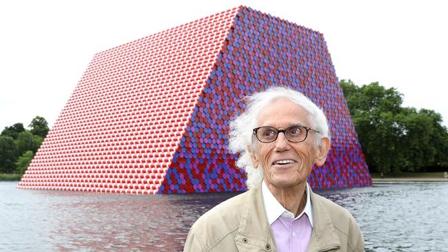 Christo and his <i>Hyde Park Mastaba</i>. Picture: Getty Images