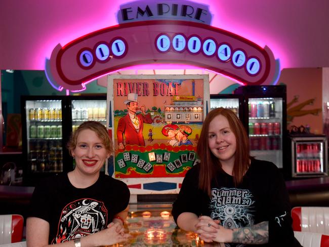 Townsville pinball players Amelia Applewaite and Pandora Brown will be competing in the inaugural Women's Championships Series, part fo the 2025 Australian Pinball Championships being held in Townsville in late February. Picture: Evan Morgan