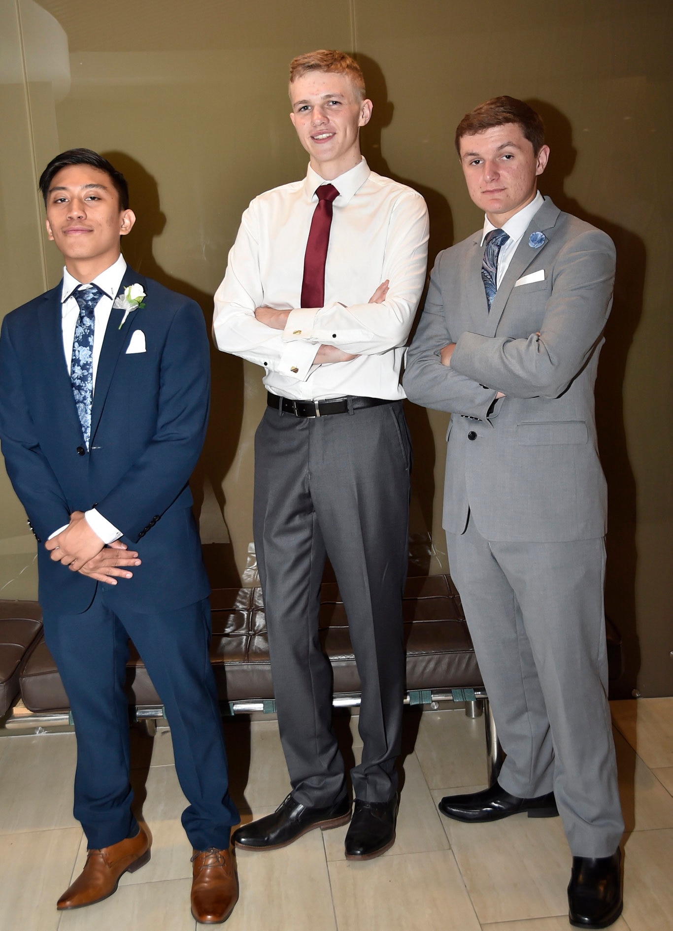 Toowoomba State High School formal at Picnic Point, (from left) Dexter Dioneda, Tristan Hagdoorn and Zachery Newby. Wednesday, November 13, 2019.