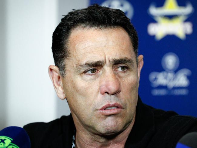 Shane Flanagan, Coach of the Sharks at the post game media conference, after the Round 24 NRL match between the North Queensland Cowboys and the Cronulla Sutherland Sharks at 1300SMILES Stadium in Townsville, Saturday, August 19, 2017. (AAP Image/Michael Chambers) NO ARCHIVING, EDITORIAL USE ONLY