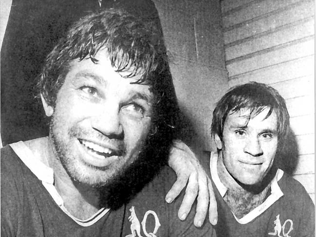 Qld captain Arthur Beetson and John Lang in 1980.