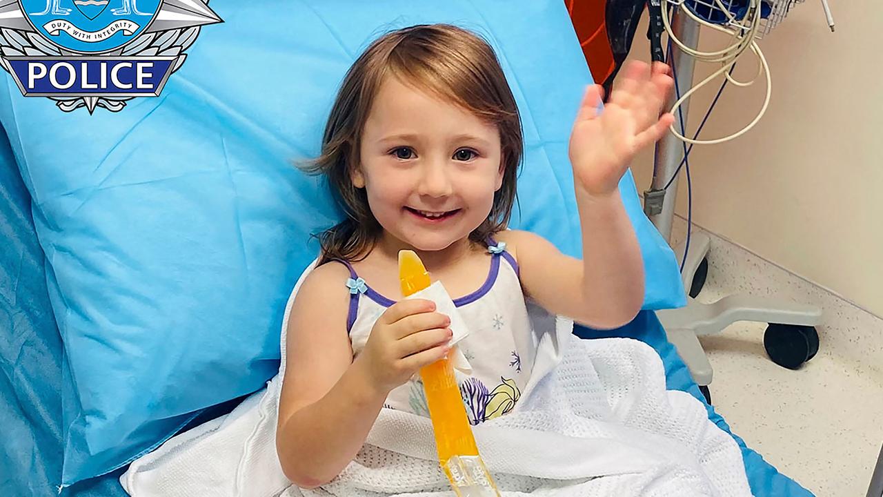 Cleo Smith was found alive and well nearly three weeks after going missing from her family’s campsite at the Quobba Blowholes in October. AFP Photo / Western Australian Police Force