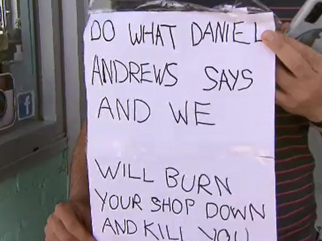 The cafe owner was startled to find a threatening note left at his business. Picture: Channel 9