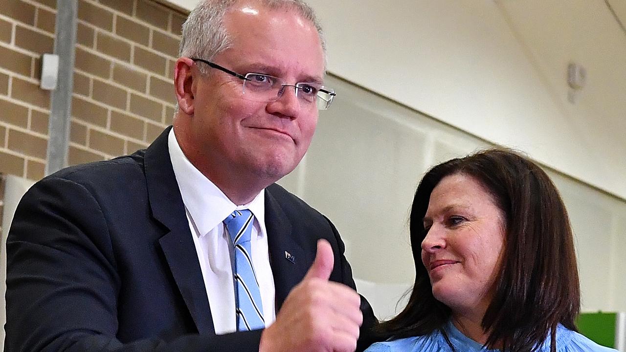 Scott Morrison casting his vote in 2019 ahead of his shock victory. Picture: Mick Tsikas