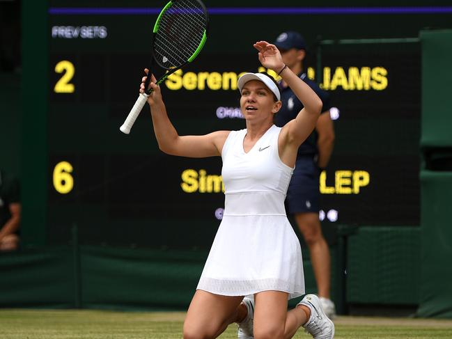 Simona Halep celebrates winning championship point. Picture: Getty Images