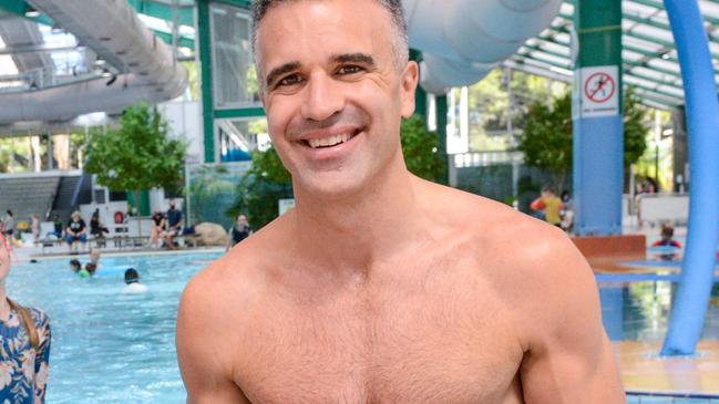 Labor leader Peter Malinauskas at the Adelaide Aquatic Centre where he announced plans to redevelop the site if Labor wins the March election. Picture: Brenton Edwards