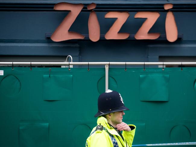 Police officers continue to stand guard outside Zizzi restaurant in Salisbury. Picture: Getty