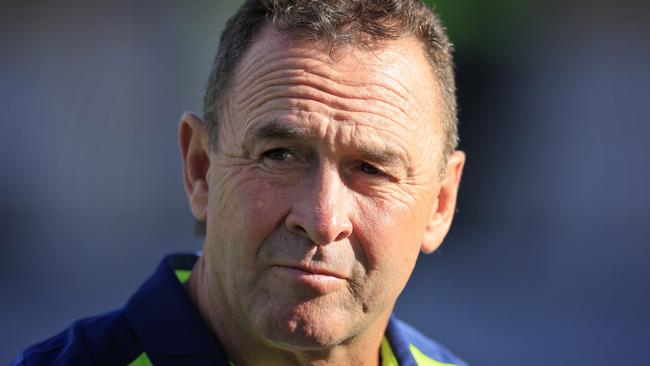 SYDNEY, AUSTRALIA - FEBRUARY 18: Raiders coach Ricky Stuart looks on during the NRL Trial match between the Sydney Roosters and the Canberra Raiders at Leichhardt Oval on February 18, 2022 in Sydney, Australia. (Photo by Mark Evans/Getty Images)