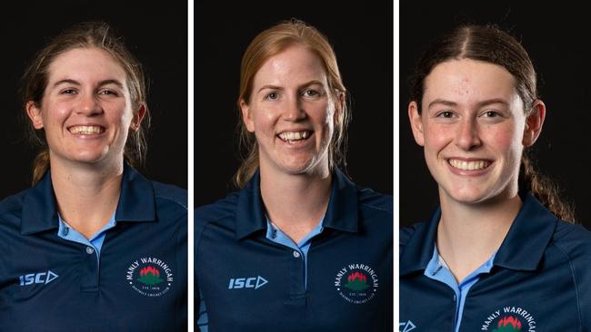 Manly Cricket Club 2022, (L-R) Saskia Horley, Mikaela Turik and Laura Judson. Supplied: Manly CC