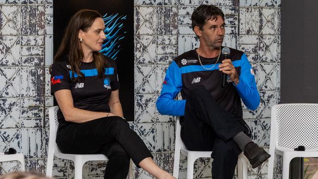 Territory Stingers coaches David Skippings and Michelle Caden at the Malaysian Hockey League team launch. Picture: Pema Tamang Pakhrin