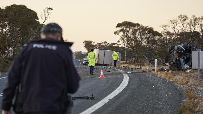 Police investigating a collision between a truck and two cars outside of Cambrai, Sunday, May 18, 2025. Picture: Matt Loxton