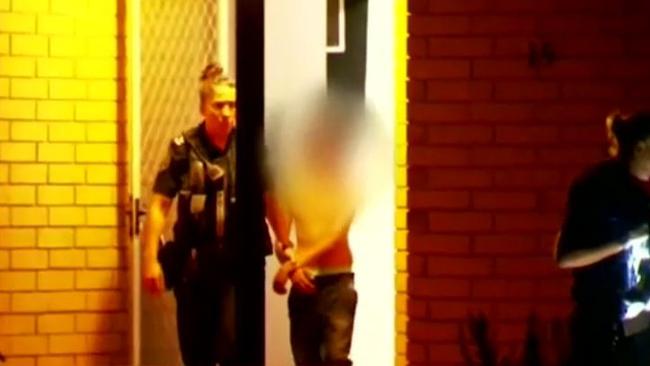 One of the youths is arrested after the alleged joy-ride in Adelaide’s north. Picture: Nine News