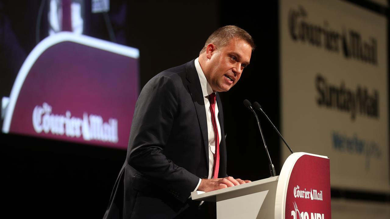 The Courier-Mail editor Sam Weir speaking at the 2019 NRL Season Launch. Pics Tara Croser.