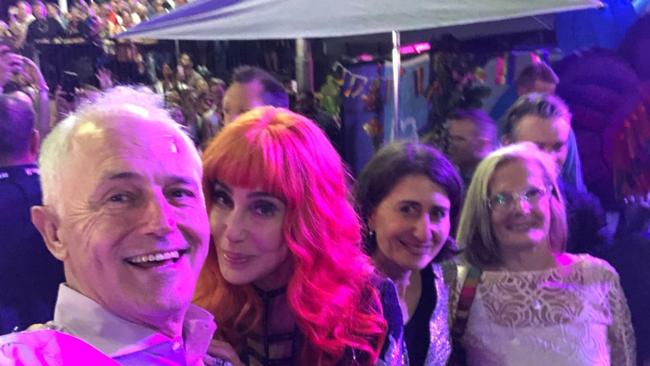 Malcolm Turnbull’s selfie with Cher at Sydney Mardi Gras was the start of a very short-lived friendship with the star. (Pic: Instagram)