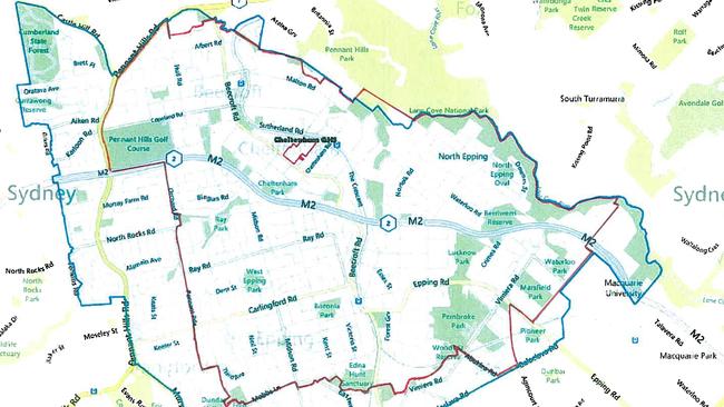 Cheltenham Girls High School catchment area now (blue) and for 2018 (red).