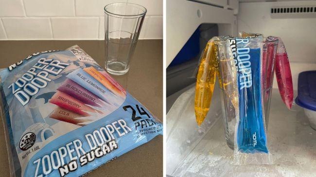 Place the ice blocks around a glass and place in the freezer. Images: Leah Goulis / Kidspot