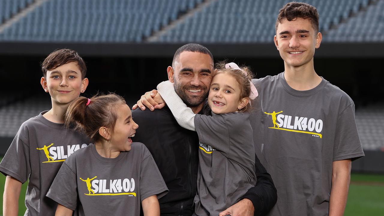 Ky Burgoyne (far right) with his siblings and dad, Shaun, in 2021. Picture: Michael Klein