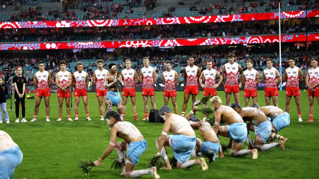 Scores of empty seats can be seen at the SCG during the pre-match ceremony. (Photo by Phil Hillyard)