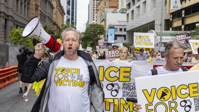 Ben Cannon at 'Voice for Victims' victims of crime rally in Brisbane. Picture: Richard Walker