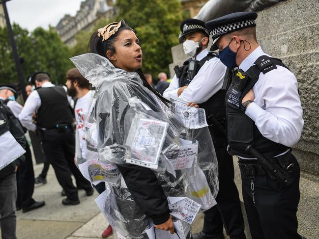 Anti-mask protesters at a march in London in August. Picture: Getty Images