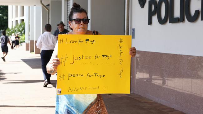 Rosanne Alexander shows her support for Toyah Cordingley's family outside the Cairns Magistrates Court. Picture: Brendan Radke