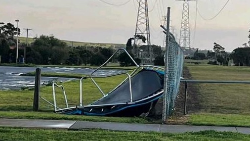 A trampoline found a new home on Cox Rd in Corio. Picture: Facebook