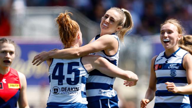 Amy McDonald celebrates with Aishling Moloney, who was named as best first year player. Picture: Getty Images