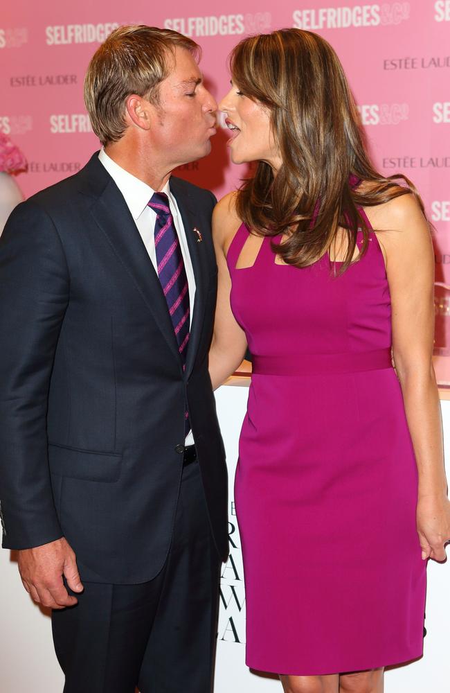 Shane Warne and Elizabeth Hurley, pictured in happier times in 2012. Picture: Mike Marsland/WireImage